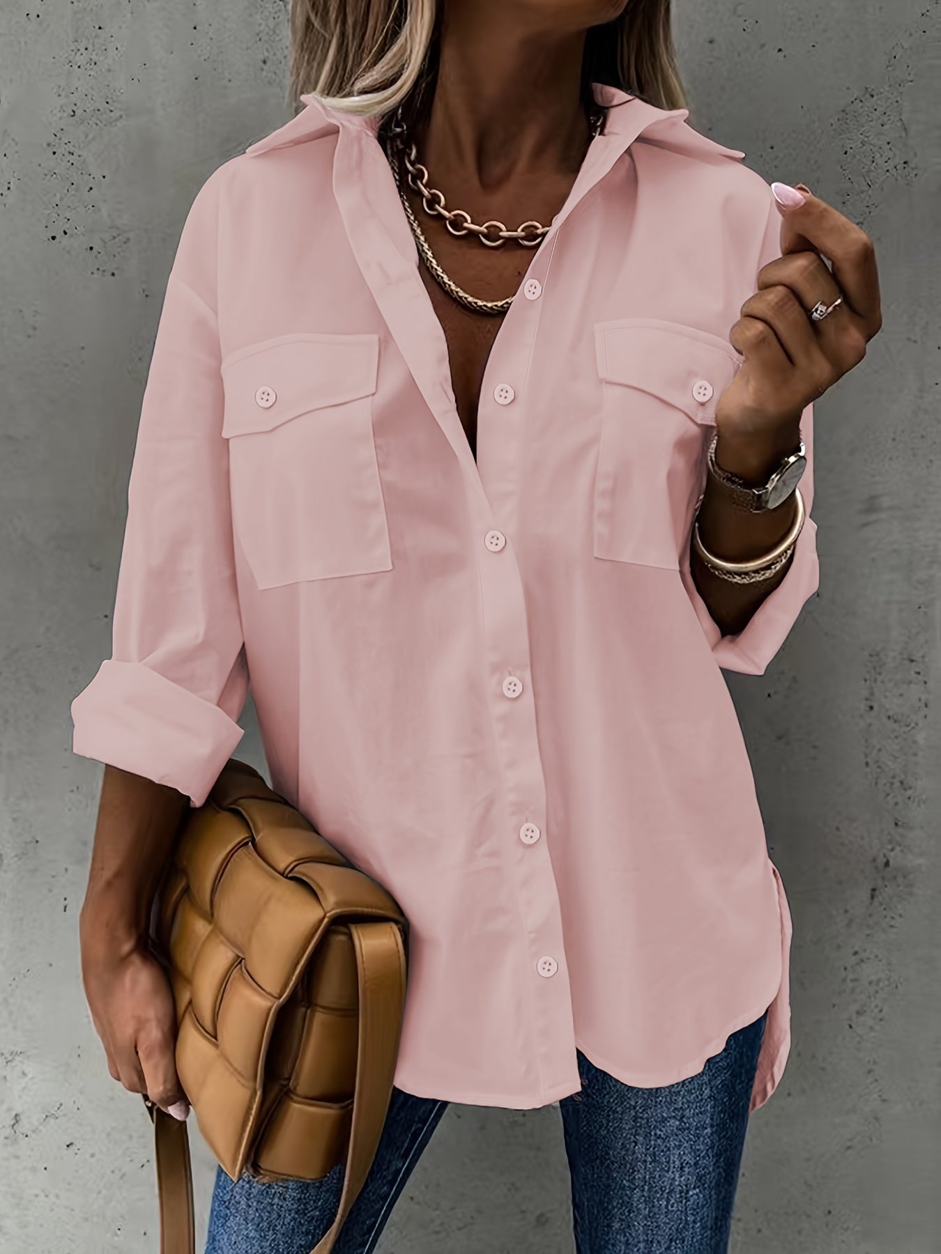 Women’s Casual Long Sleeve Shirt with Pocket FitiqueFit