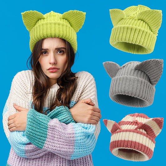 Women’s Thickened Acrylic Knitted Hat with Devil Ears | Cozy Beanie FitiqueFit