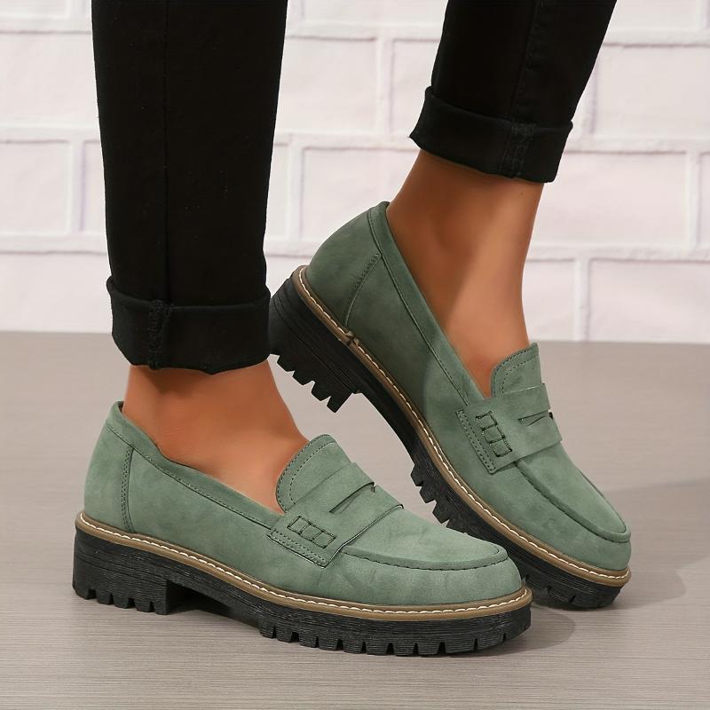 Thick-Sole Solid Color Loafers Women | Trendy Chunky Flats FitiqueFit