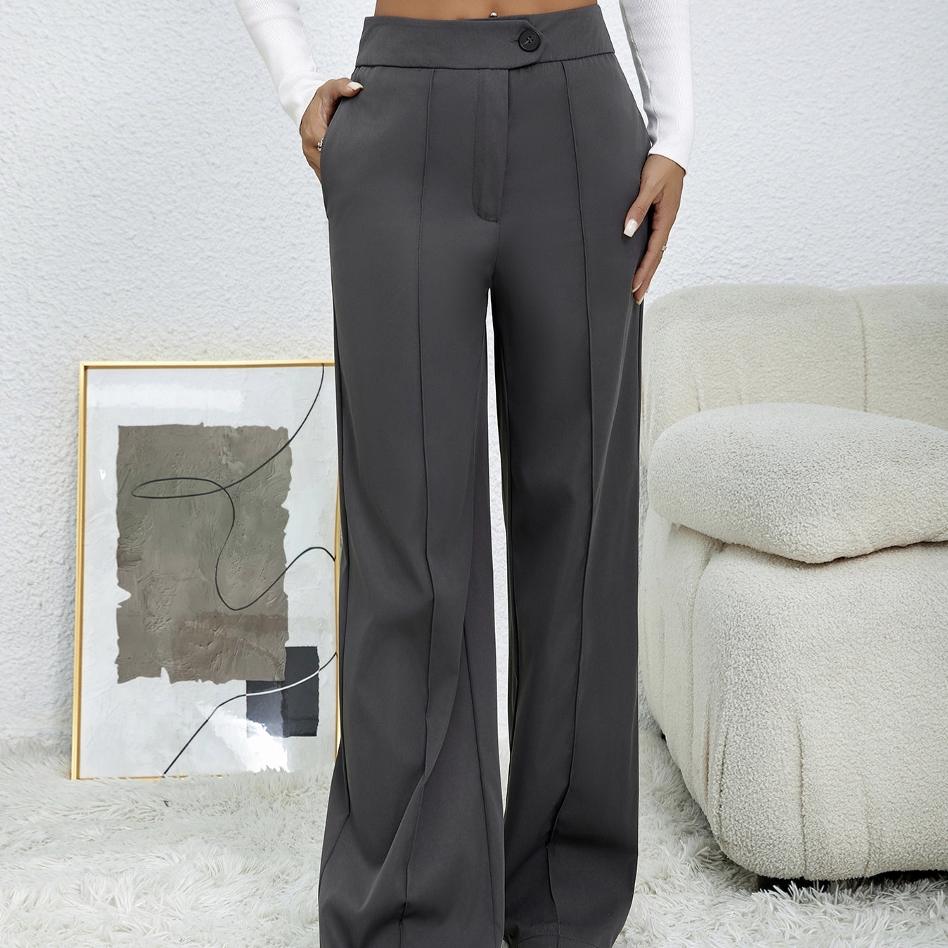 Ladies' Solid Color Loose Wide Leg Straight Leg Pants FitiqueFit