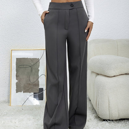 Ladies' Solid Color Loose Wide Leg Straight Leg Pants FitiqueFit