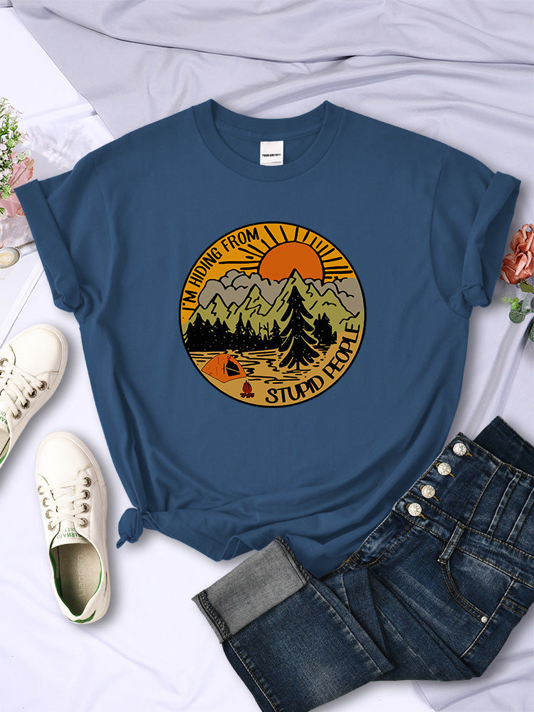 I'm Hiding From Stupid People Camping Scenery Women's Tops Hip-hop Fashion Street See size chart under “more details” The Fashion Celestial