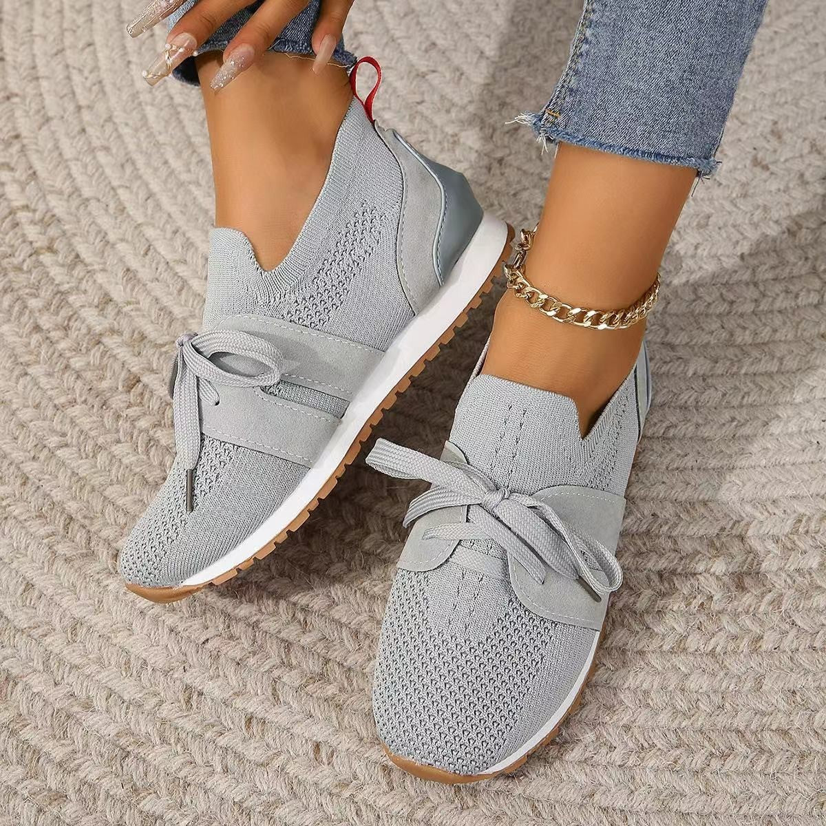 Women’s Lace‑Up Mesh Walking Flats FitiqueFit