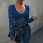 Women’s Lace Long Sleeve Bodysuit – Deep V Neck Solid Top FitiqueFit