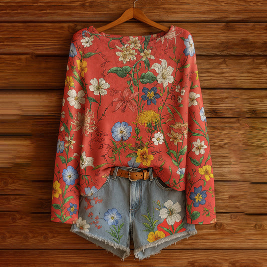 Women’s Fall Wildflower Print Long Sleeve T-Shirt FitiqueFit
