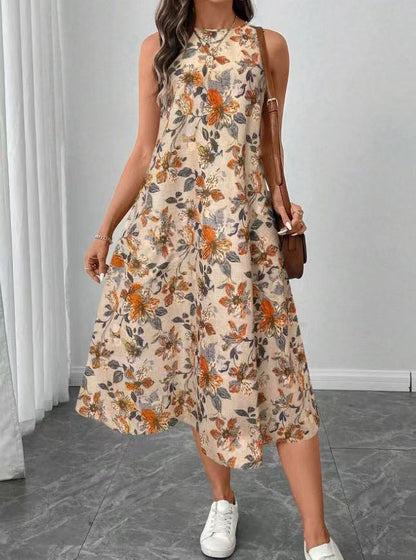 Floral Print A-Line Midi Dress with Pockets | Boho Vintage FitiqueFit