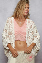 POL Openwork V-Neck Chenille Cardigan with Contrast Floral West2East Surf