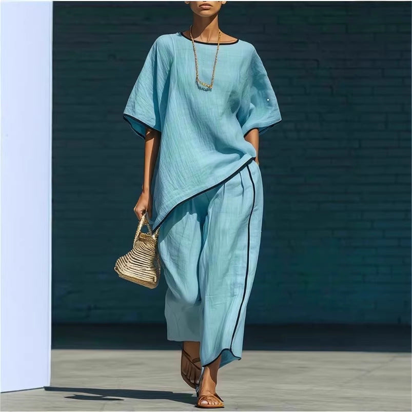Women's Casual Resort Loose Short-Sleeve Top & Pants Set FitiqueFit