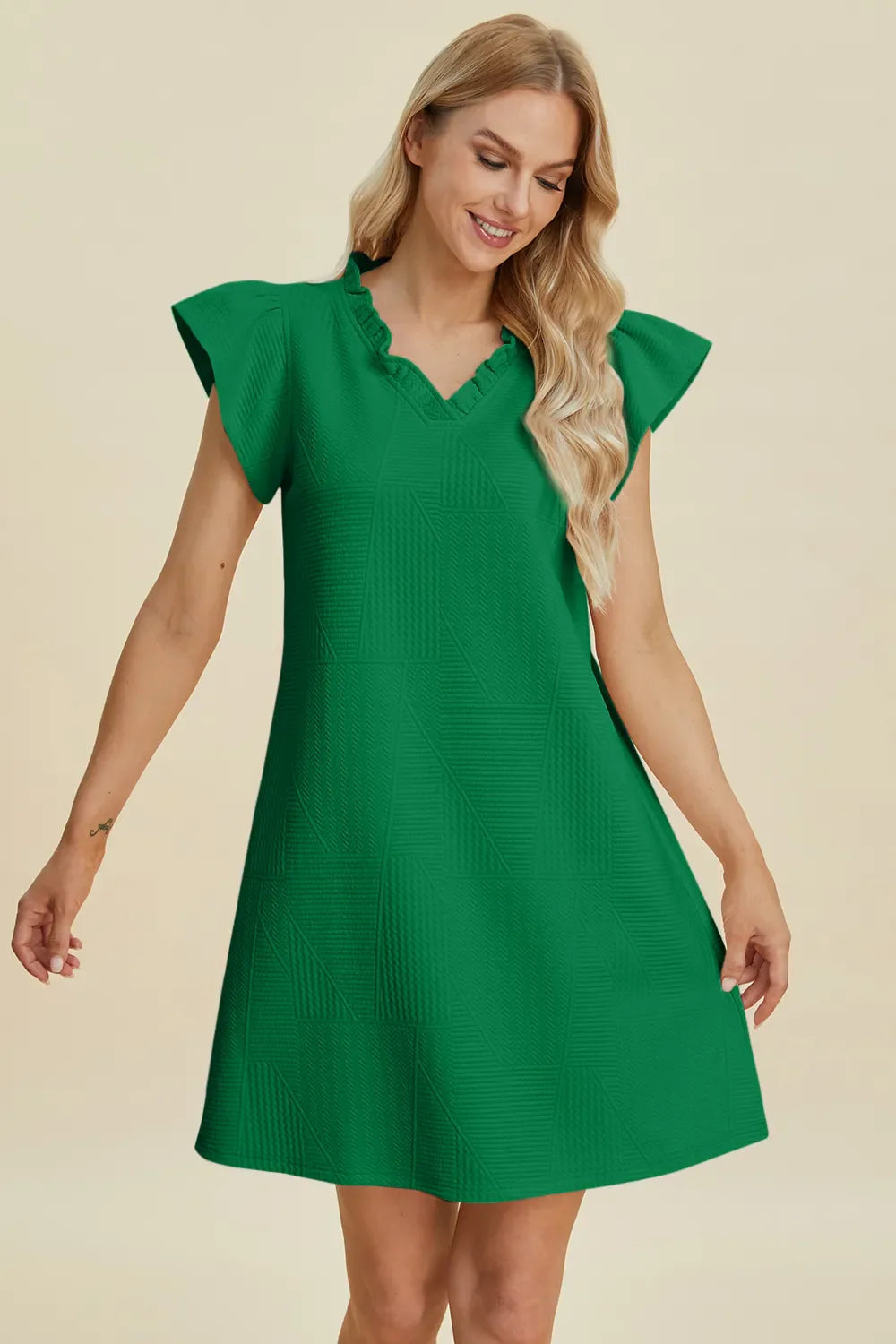 Double Take Full Size Ruffled V-Neck Cap Sleeve Dress West2East Surf