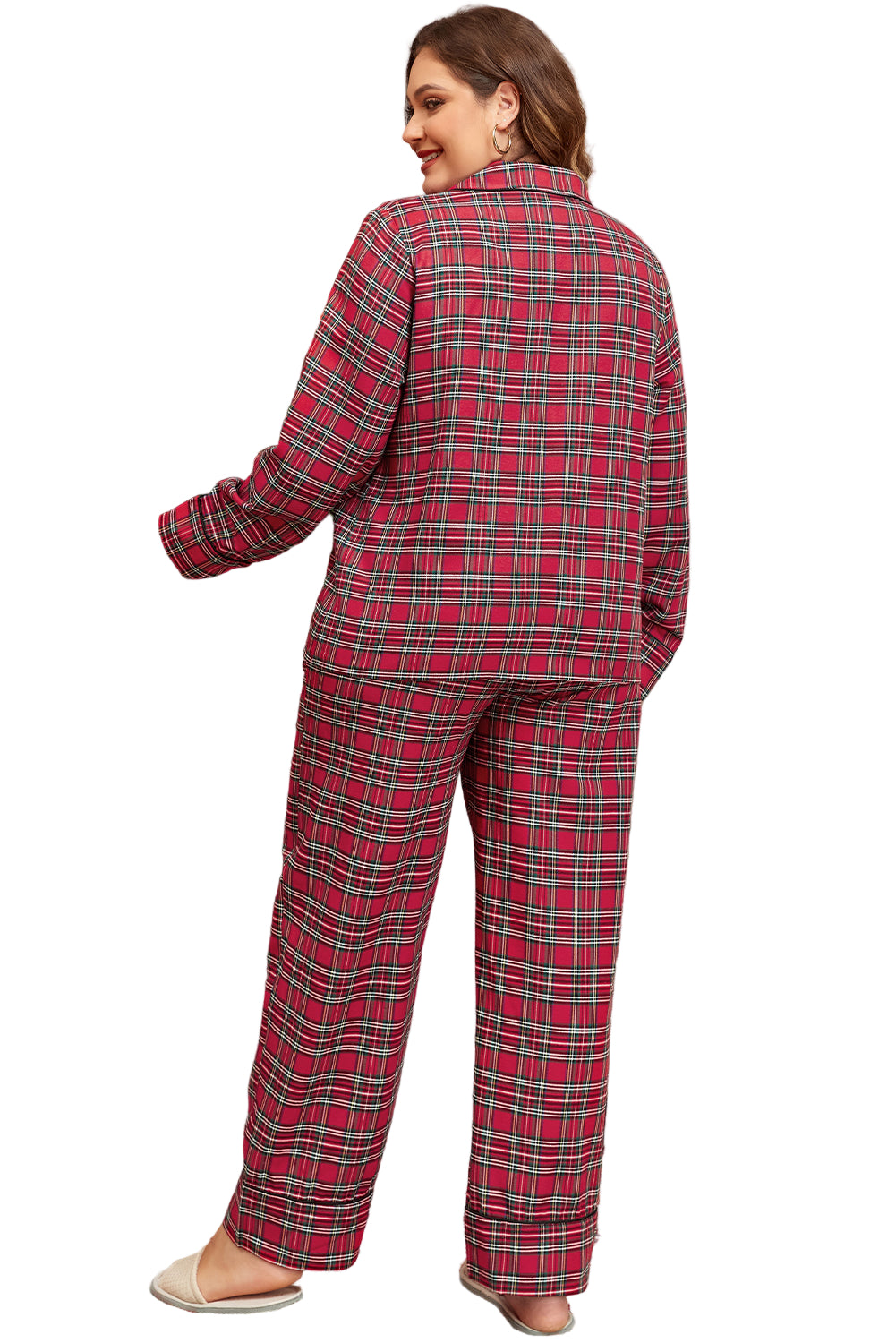 Red Plaid Printed Shirt and Pants Plus Size Lounge Set Garden Naked Curves