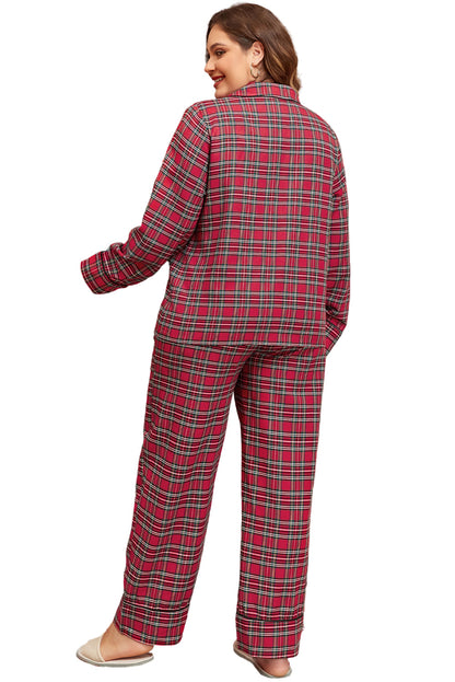 Red Plaid Printed Shirt and Pants Plus Size Lounge Set Garden Naked Curves