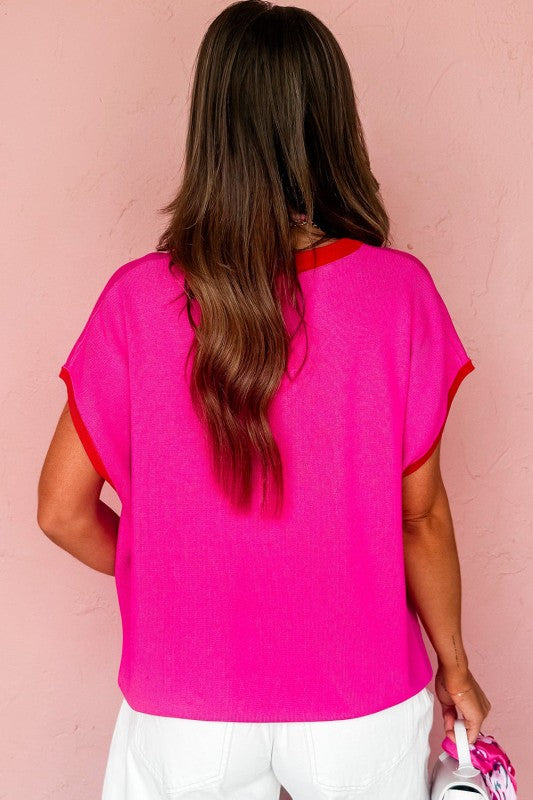 Contrast Trim Crewneck Short Sleeve Sweater Shop Style & More | Fresh Looks, Everyday Deals & Free Shipping
