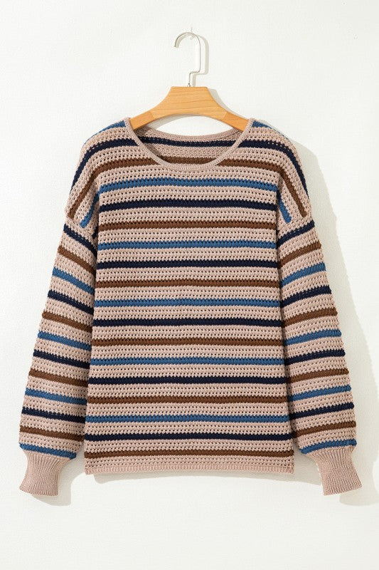 Stripe Drop Shoulder Round Neck Sweater Shop Style & More | Fresh Looks, Everyday Deals & Free Shipping