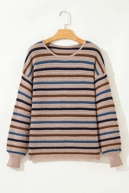 Stripe Drop Shoulder Round Neck Sweater Shop Style & More | Fresh Looks, Everyday Deals & Free Shipping