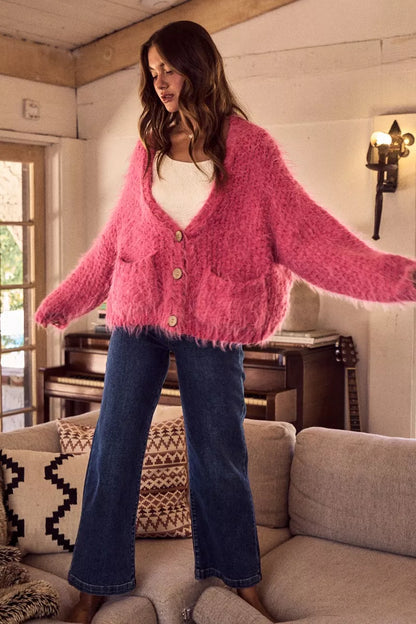 SO ME Soft Touch Hairy Loose Fit Cozy Sweater Cardigan FitiqueFit