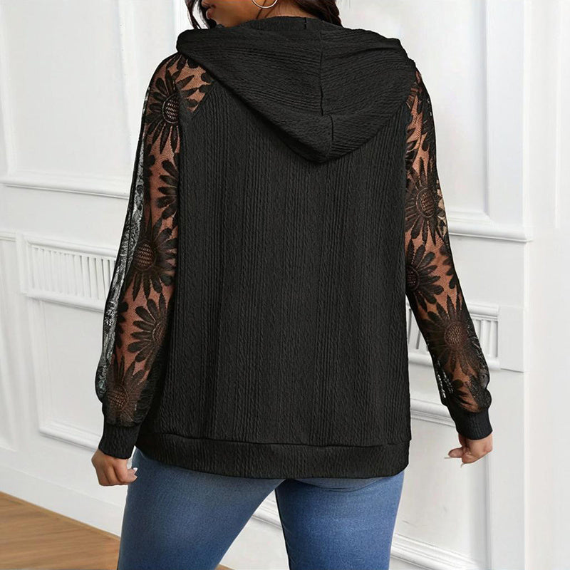 Women’s Plus Size Hoodie – Lace Long Sleeve Pullover Top FitiqueFit