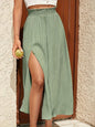 Split High Waist Elastic Waist Long Holiday Skirt Grayceful LLC