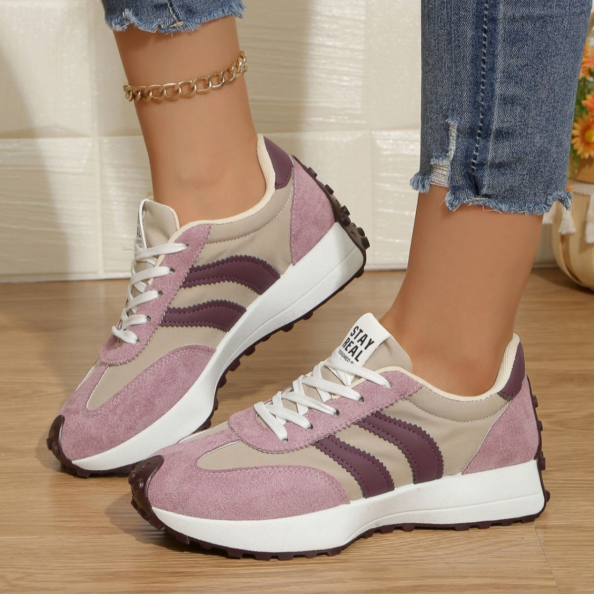 Round Toe Lace Up Sneakers New Era Fashion LLc