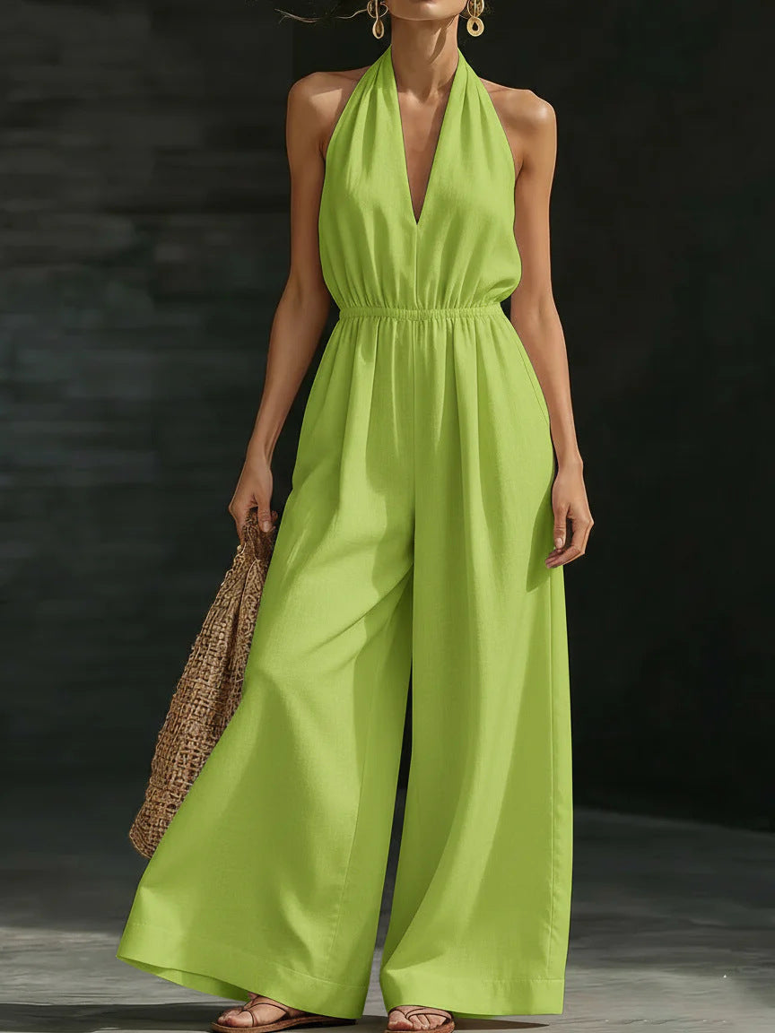 Women’s V-Neck Halter Neck Wide-Leg Jumpsuit FitiqueFit