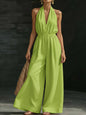 Women’s V-Neck Halter Neck Wide-Leg Jumpsuit FitiqueFit