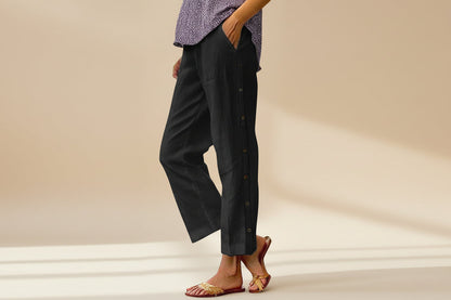 Cropped Pants With Decorative Buttons Along the Side Seams FitiqueFit