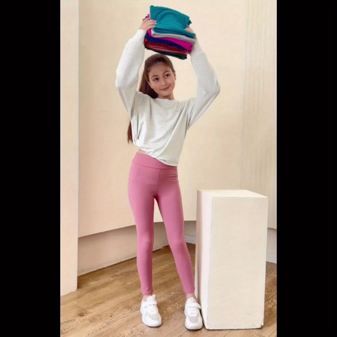 Girls' Super Soft High-Stretch Leggings - Solid Black Tight Pants with Elastic Waistband, All-Season Stretchy Leggings for Girls, Everyday & Formal Outfits - SOFTMILK NovaCart