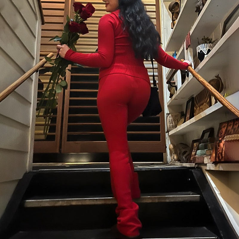 Long Sleeve Sweater And High Waist Long Pants Set FitiqueFit