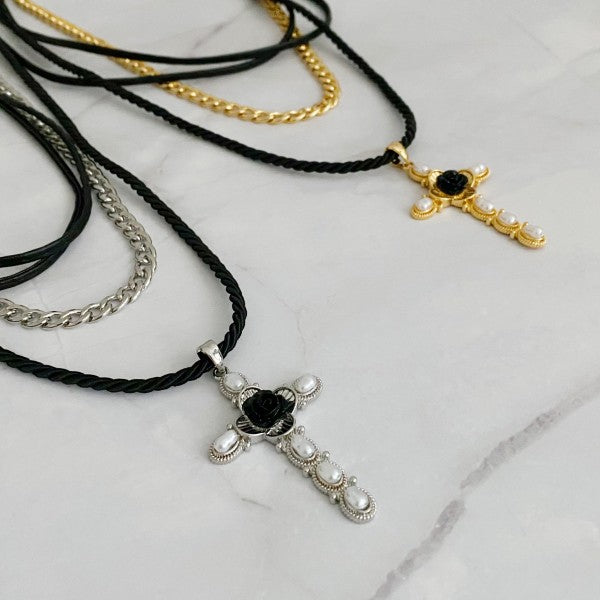 Layered Black Rose Cross Necklace Shop Style & More | Fresh Looks, Everyday Deals & Free Shipping