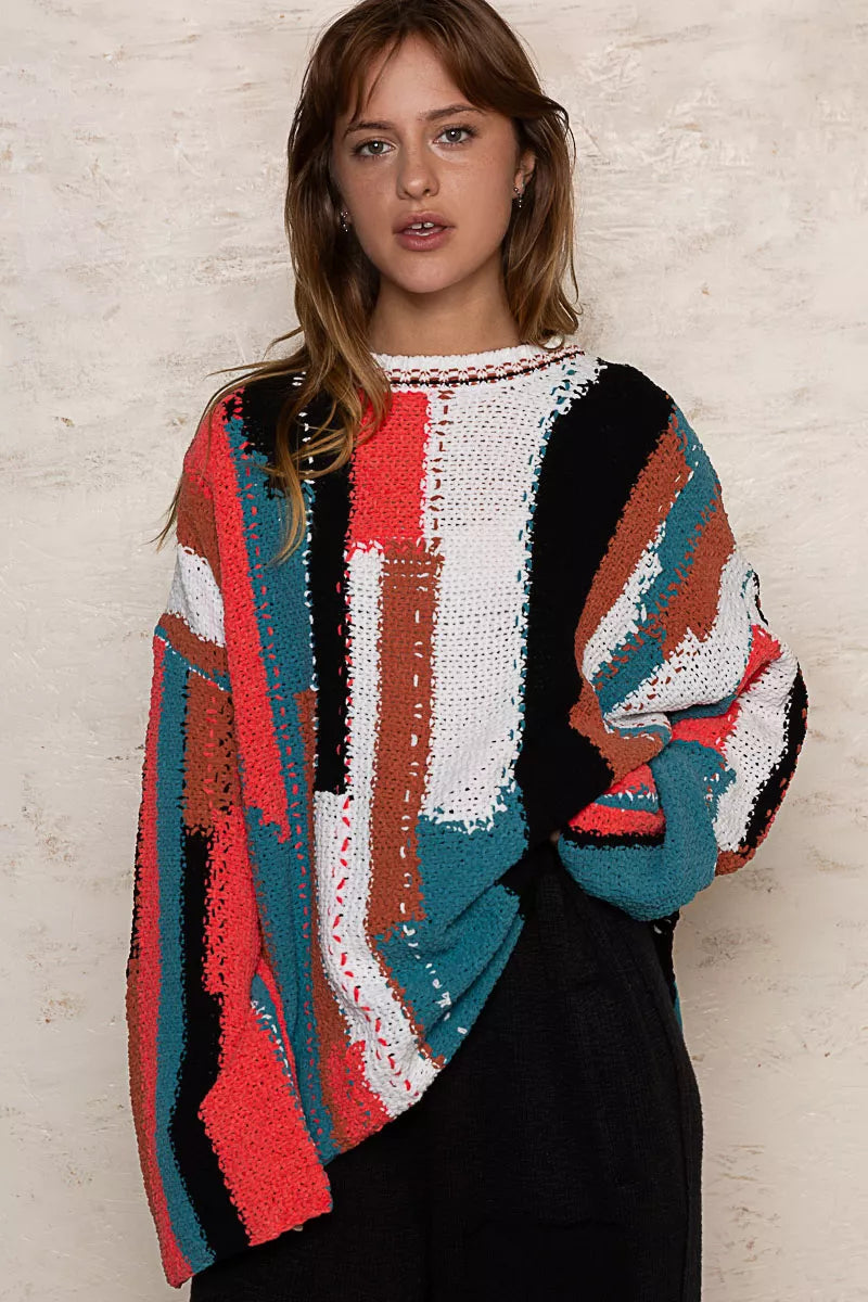 POL Color Block Round Neck Oversized Sweater West2East Surf