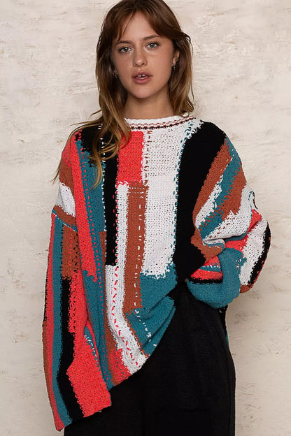 POL Color Block Round Neck Oversized Sweater West2East Surf