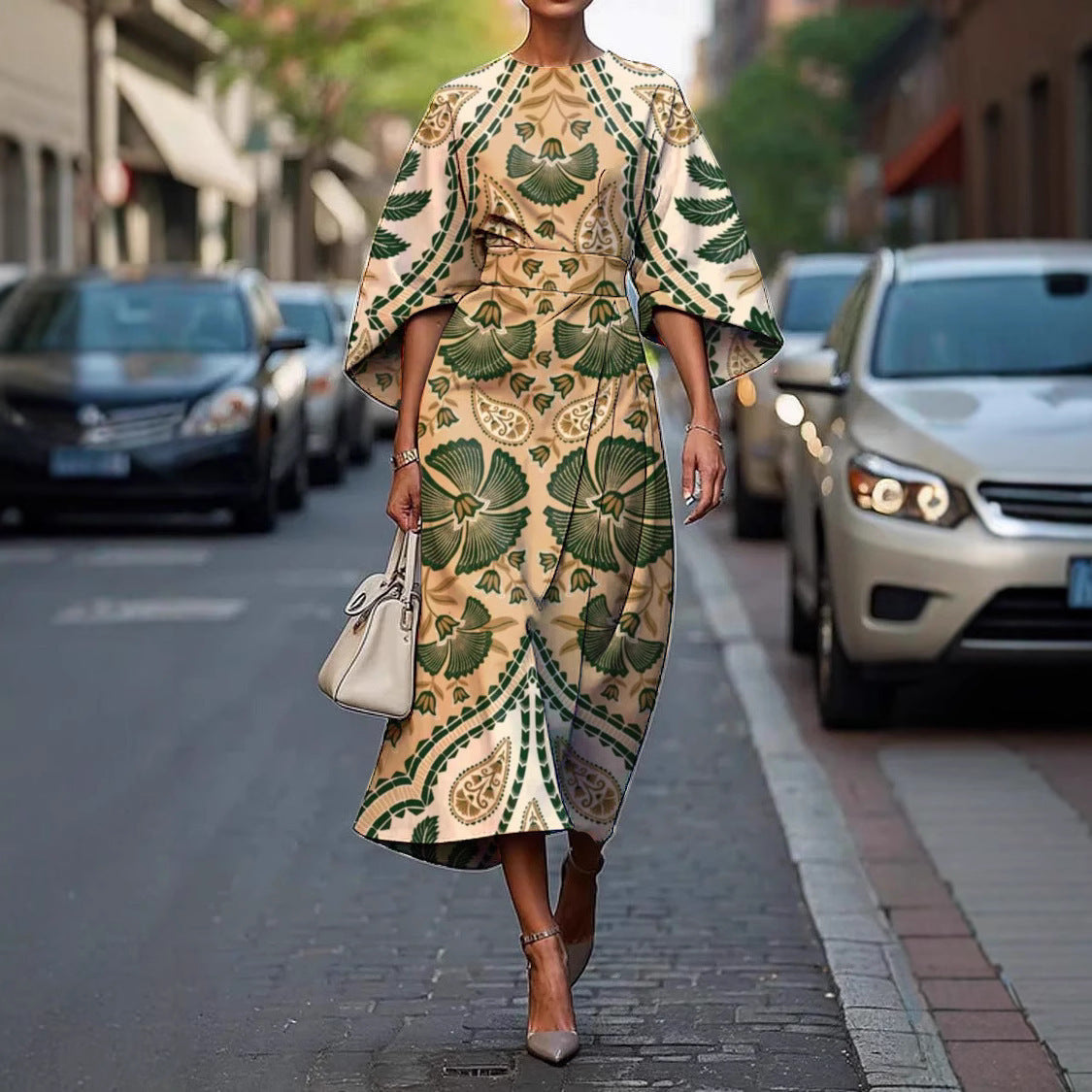 Geometric Print Batwing Sleeve Flowy Maxi Dress – 12 Styles, XS–XXXL FitiqueFit