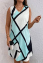 Geometric Print Fashion V-Neck Sleeveless Dress