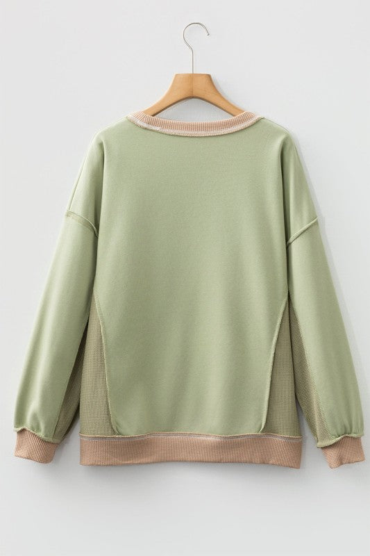 Colorblock Waffle Patchwork Oversize Sweatshirt Shop Style & More | Fresh Looks, Everyday Deals & Free Shipping