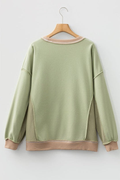 Colorblock Waffle Patchwork Oversize Sweatshirt Shop Style & More | Fresh Looks, Everyday Deals & Free Shipping