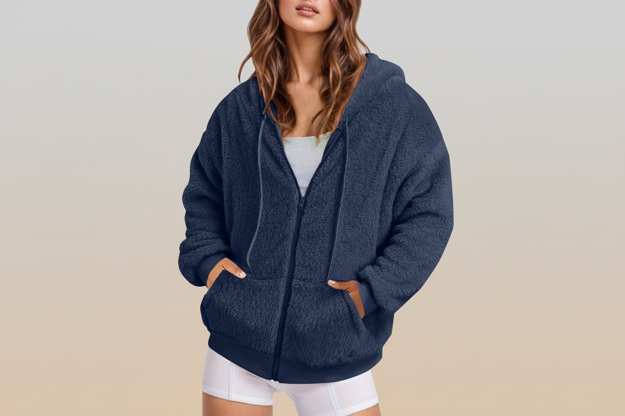 Long Zip-Up Hoodie – Soft Cotton Velvet, Oversized Fit FitiqueFit
