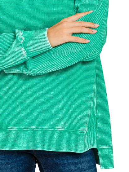 Zenana Full Size Acid Washed Double Ribbed Hi-low Sweatshirt Plus Size Garden Naked Curves