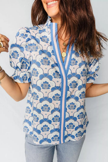 Floral Print Puff Sleeve Blouse New Era Fashion LLc