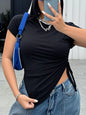 Plus Size Ruched Round Neck Short Sleeve T-Shirt See size chart under “more details” The Fashion Celestial