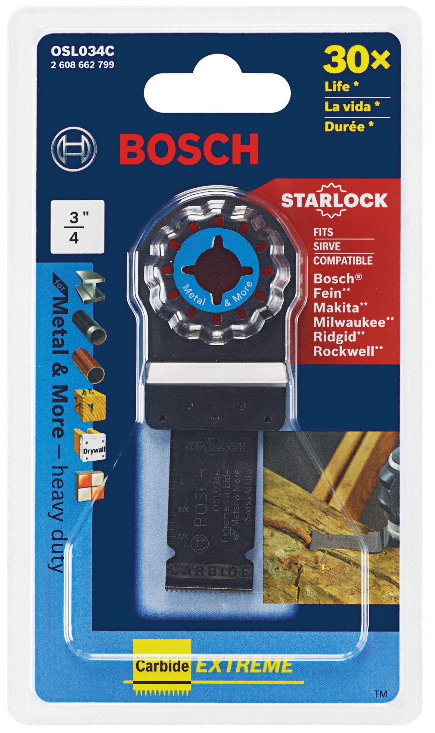 BOSCH OSL034C 3/4 In. Starlock® Oscillating Multi Tool Carbide Plunge Cut Blade VM Hardware