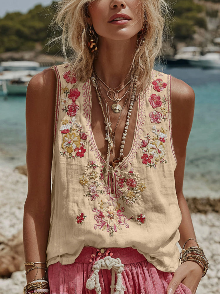 Women's Botanical Floral Print V-Neck Tank Top – 3D Digital Print FitiqueFit