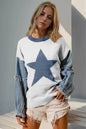 Double Take Star-Pattern Raw-Edge Long Sleeve Sweater FitiqueFit