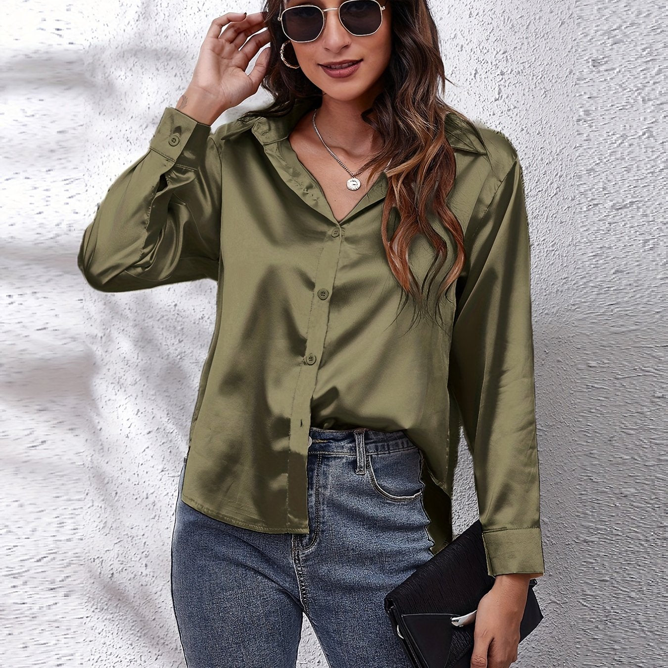 Hot Style In-Kind Shooting Satin Shirt Women'S Satin Imitation Long-Sleeved Shirt New European And American Cross-Border Women'S Clothing NovaCart