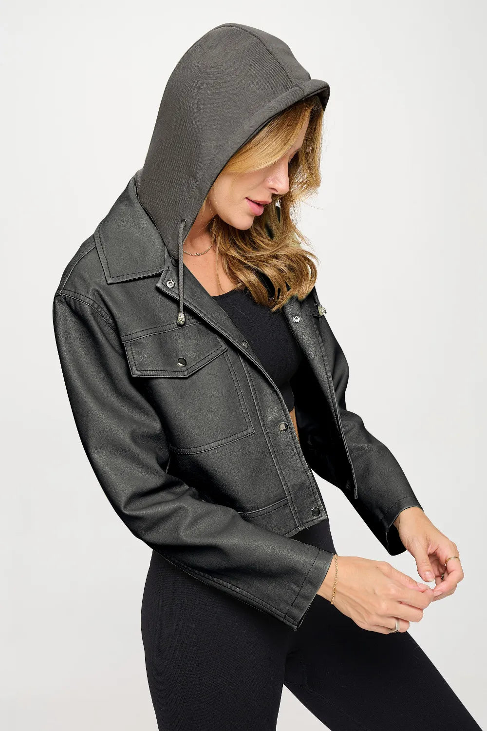 Coalition LA Snap Down Cropped Hooded Jacket New Era Fashion LLc