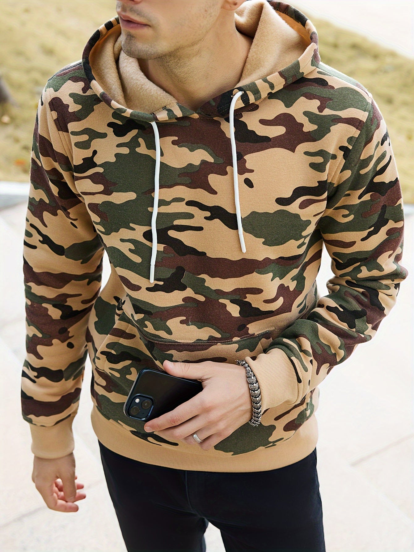 Men's Camouflage Loose Pullover Hooded Fleece Sweatshirt for Autumn And Winter, Hooded, Fleece NovaCart