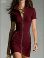Women's Zip Front Slim Fit Pencil Dress – Mid-Rise Bodycon FitiqueFit