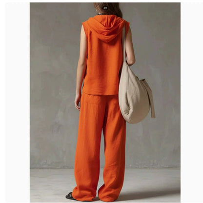 Sleeveless Hooded Top & Wide-Leg Pants Set | High-Waist Two-Piece FitiqueFit