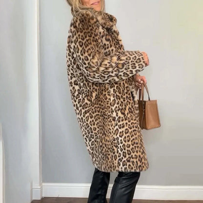 Women's Leopard Print Plush Jacket, Cozy Loose-Fit Warm Coat Elegant Medium-Length Fall Winter Outwear See size chart under “more details” The Fashion Celestial