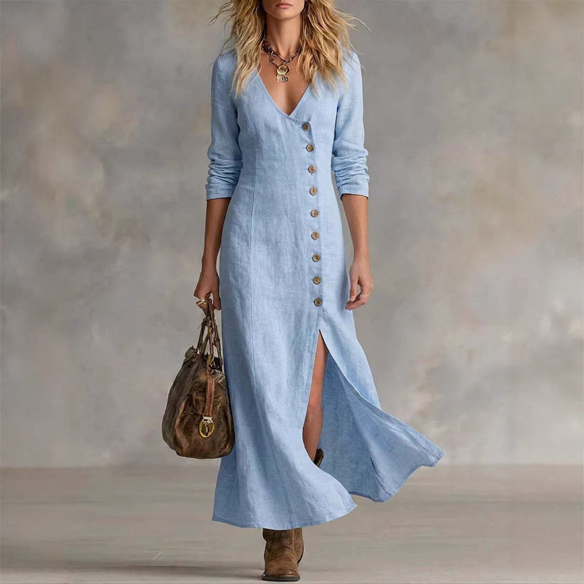 Casual Cotton Linen Long Sleeve Women’s Dress FitiqueFit