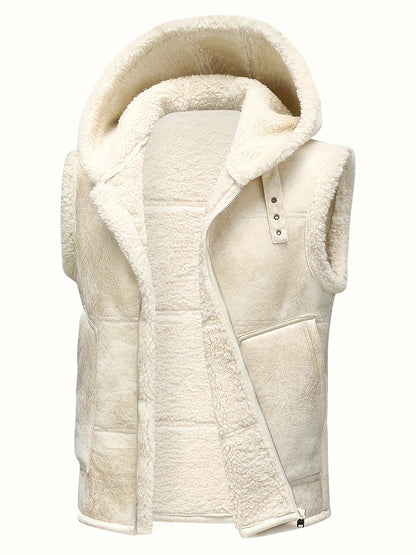 Men's Faux Fur-Lined Hooded Vest, Thickened and -Lined, Fashionable Windproof and Warm Outer Jacket for Men NovaCart
