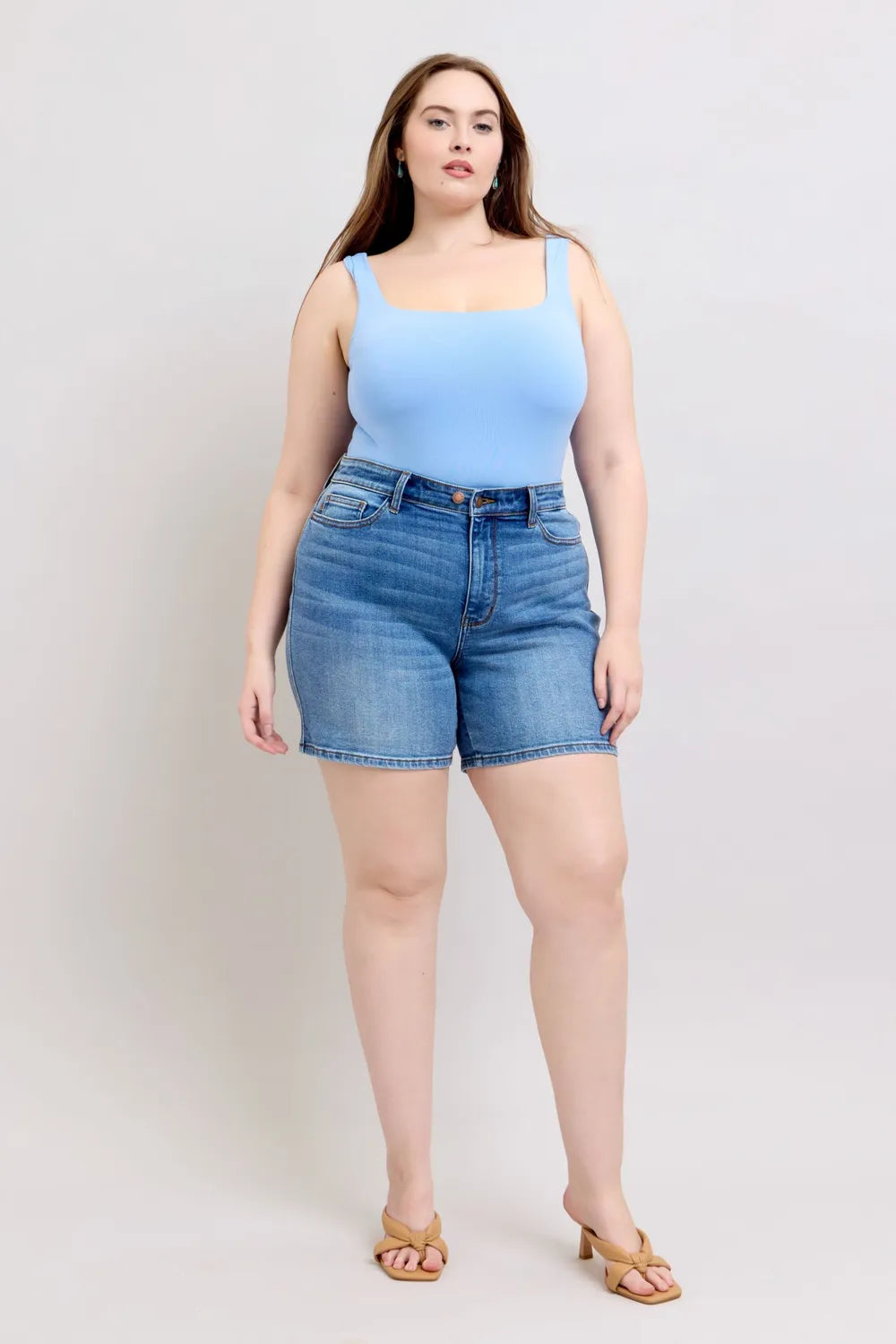 Judy Blue Full Size 2 Button Denim Shorts with Pockets Plus Size New Era Fashion LLc